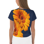 Purple Sky Black Orange Floral Print Crop Tee