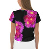 Purple Sky Black Purple Green Floral Print Crop Tee