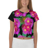 Purple Sky Black Purple Green Floral Print Crop Tee