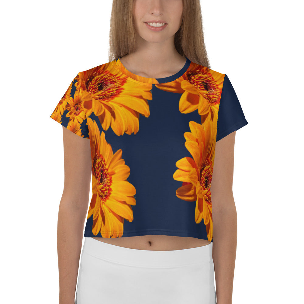 Purple Sky Blue Orange Floral Crop Tee