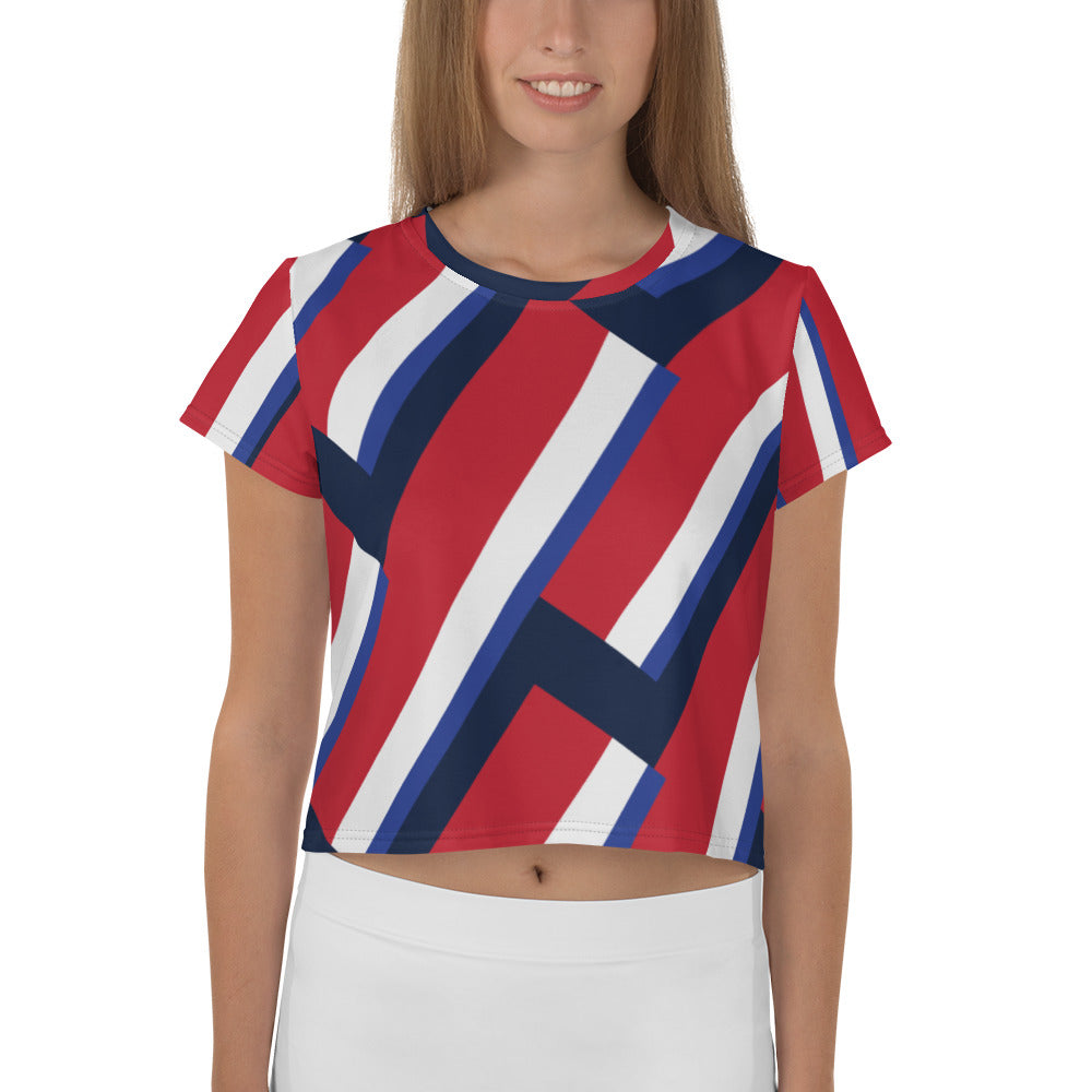 Purple Sky Striped Patriotic Print Crop Tee