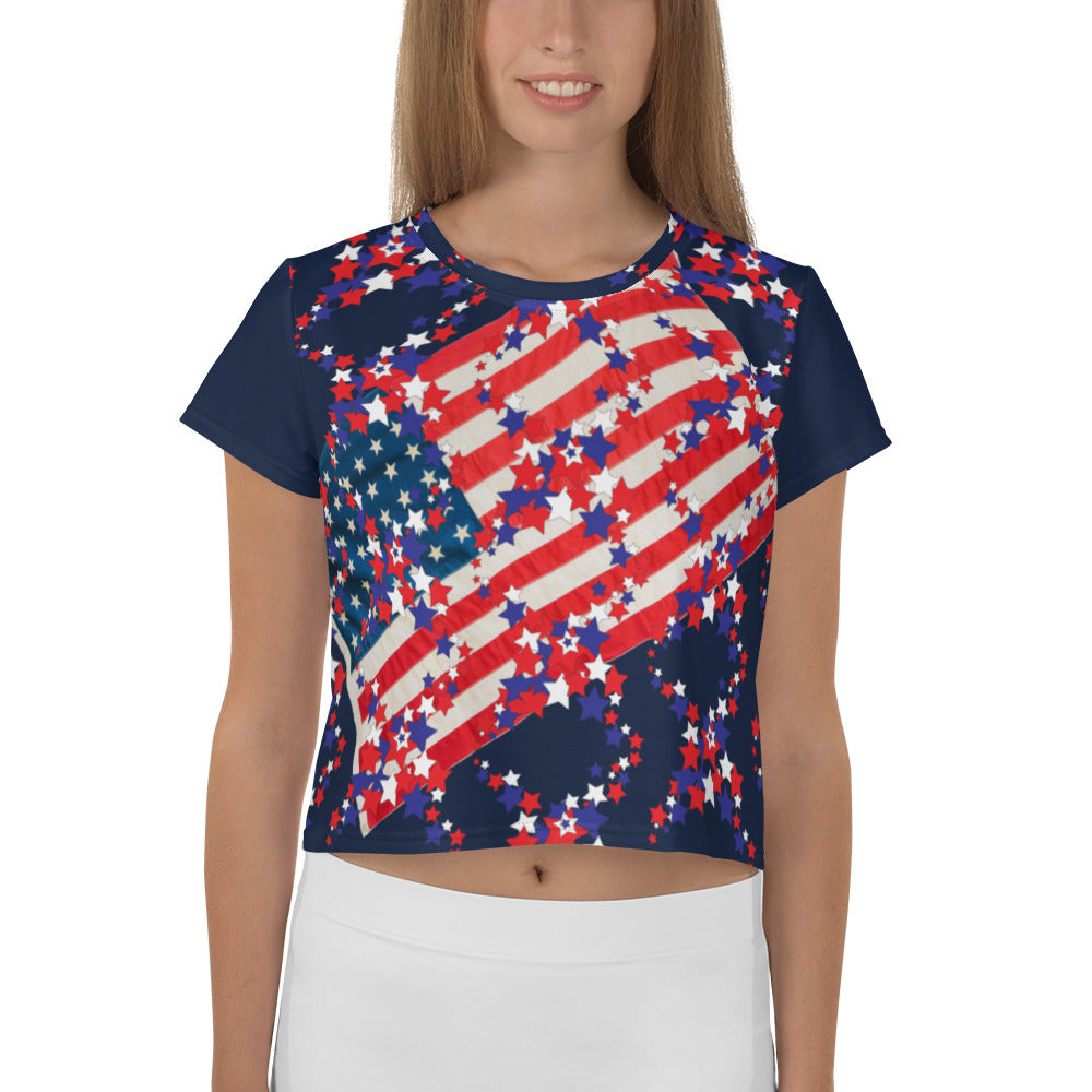 Purple Sky Patriotic Print Crop Tee