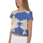 Purple Sky Blue White Floral Print Crop Tee