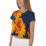 Purple Sky Black Orange Floral Print Crop Tee