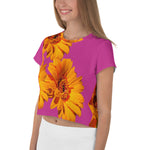 Purple Sky Pink Orange Floral Print Crop Tee