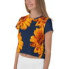 Purple Sky Blue Orange Floral Crop Tee