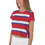 Purple Sky Striped Patriotic Print Crop Tee