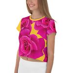 Purple Sky Yellow Pink Floral Print Crop Tee