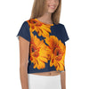 Purple Sky Black Orange Floral Print Crop Tee