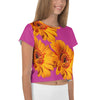 Purple Sky Pink Orange Floral Print Crop Tee