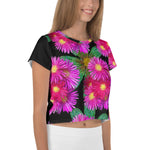 Purple Sky Black Purple Green Floral Print Crop Tee