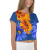 Purple Sky Blue Orange Floral Print Crop Tee