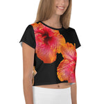 Purple Sky Black Orange Floral All-Over Print Crop Tee