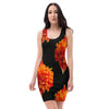 Purple Sky Orange Floral Print Black Tank Dress