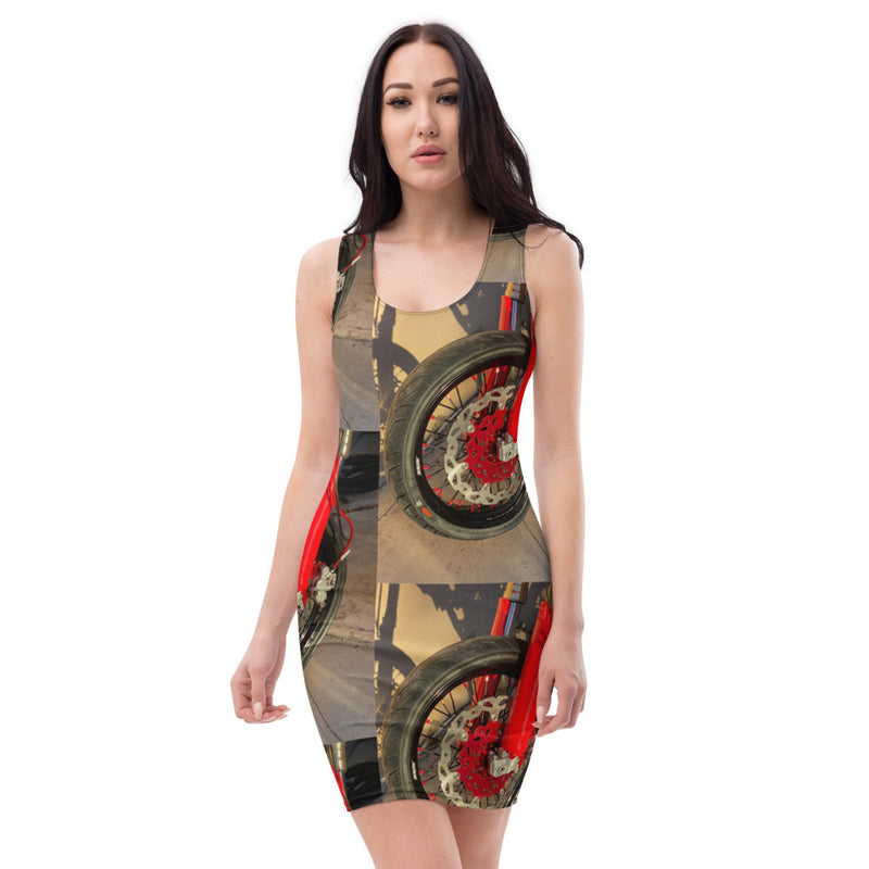 Purple Sky Taupe Red Motorcycle Print Tank Dress