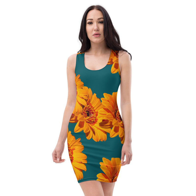 Purple Sky Apparel Green and Orange Floral Tank Dress