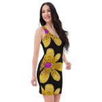 Purple Sky Gold Floral Print Black Tank Dress