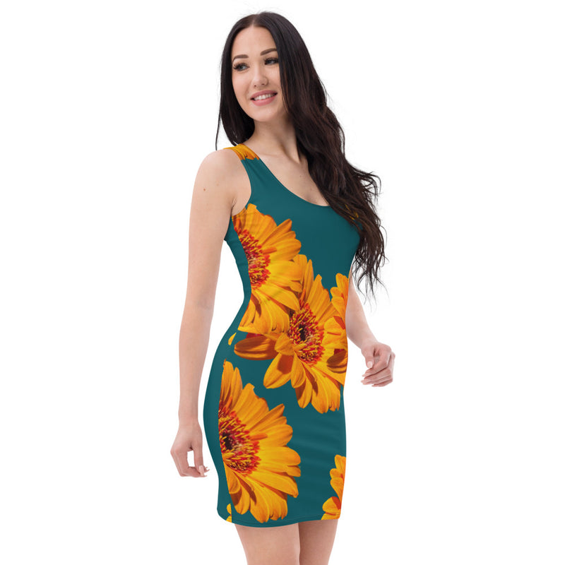 Purple Sky Apparel Green and Orange Floral Tank Dress