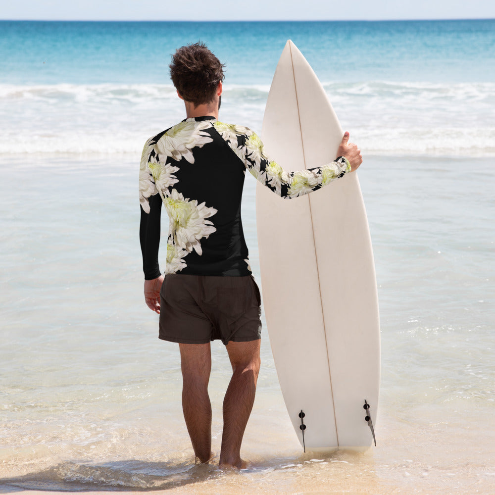 Purple Sky White Floral Print Men's Rash Guard