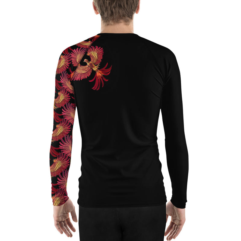 Purple Sky Phoenix Motif Black Men's Rash Guard