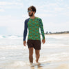 Purple Sky Green Floral Print Men's Rash Guard