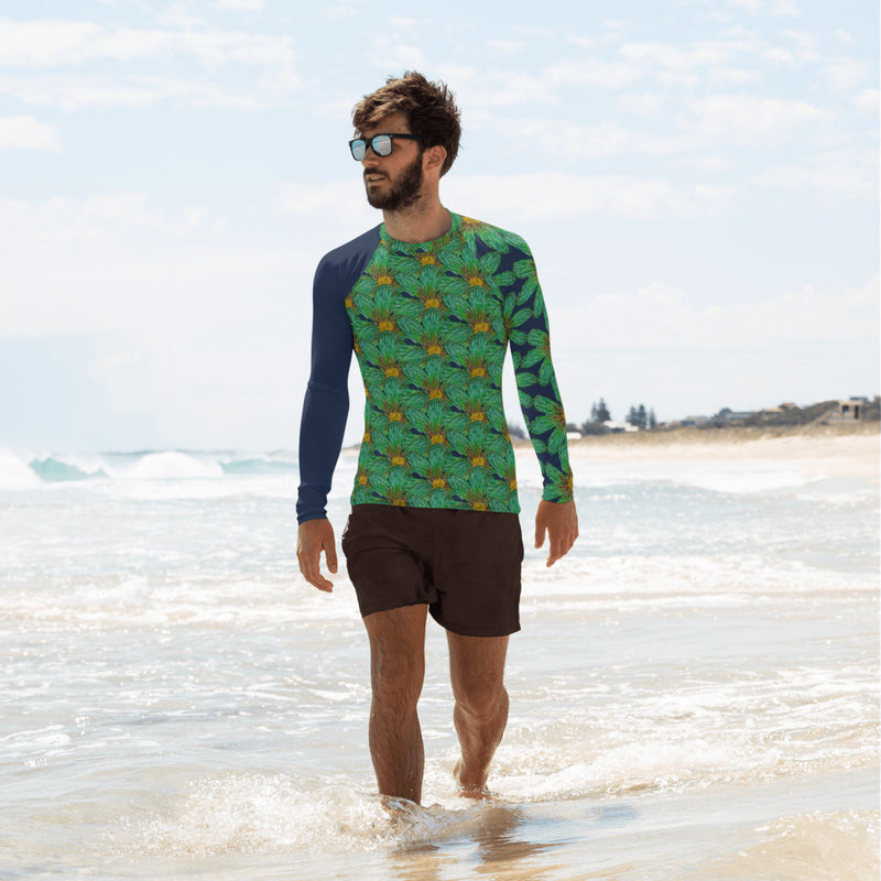 Purple Sky Green Floral Print Men's Rash Guard