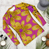 Purple Sky Gold Floral Print Purple Unisex Rash Guard