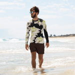 Purple Sky White Floral Print Men's Rash Guard