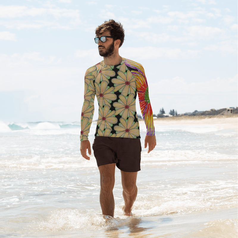 Purple Sky Pastel Floral Print Men's Rash Guard