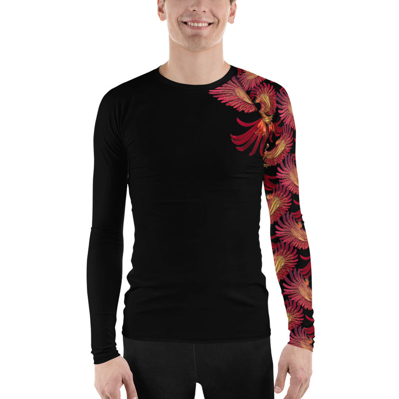 Purple Sky Phoenix Motif Black Men's Rash Guard