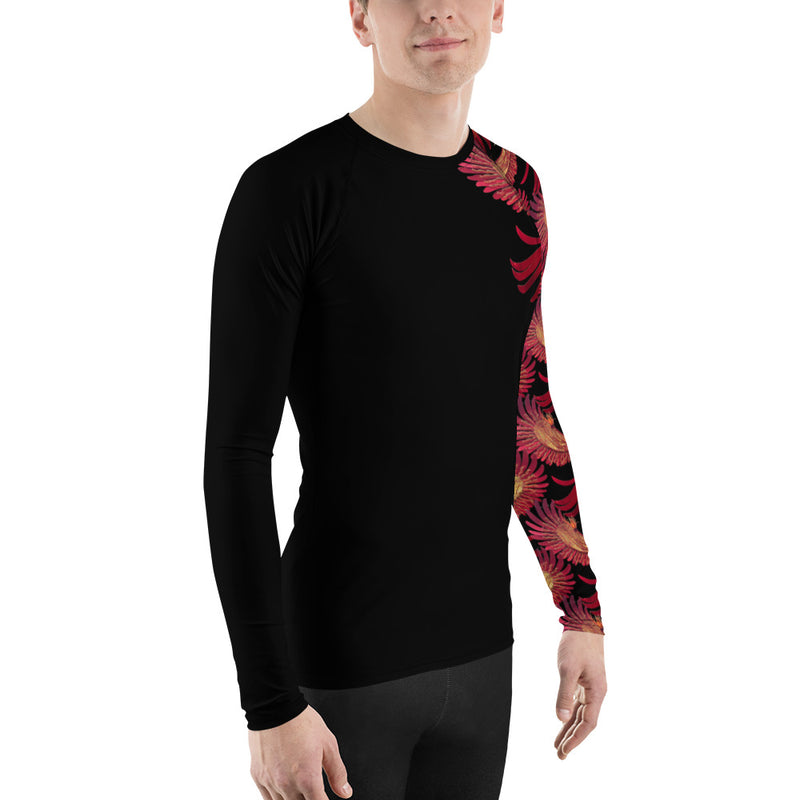 Purple Sky Phoenix Motif Black Men's Rash Guard