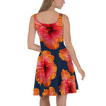 Purple Sky Black Orange Floral Print Skater Dress