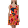 Purple Sky Black Orange Floral Print Skater Dress