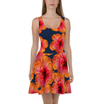 Purple Sky Black Orange Floral Print Skater Dress