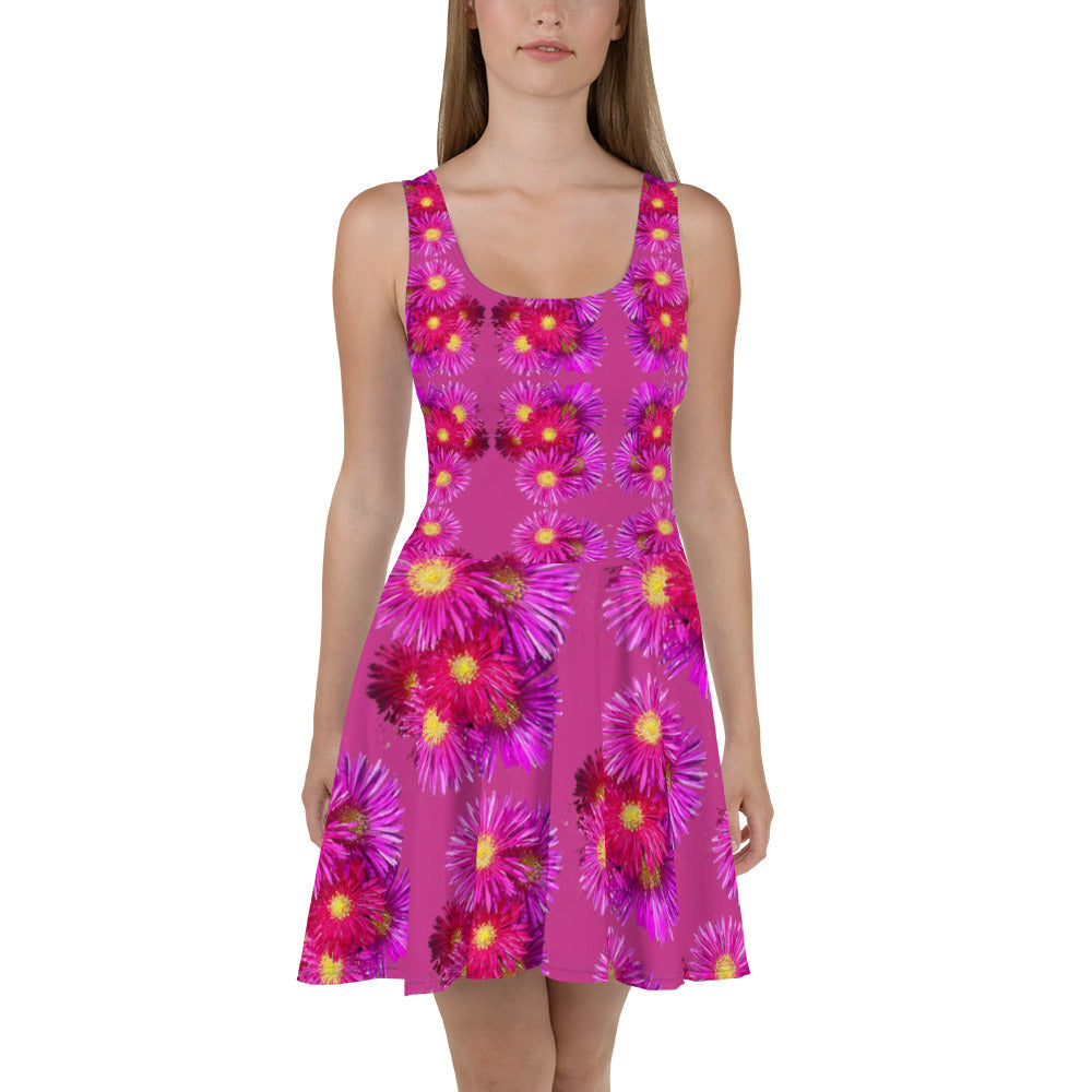 Purple Sky Purple Red Floral Print Skater Dress