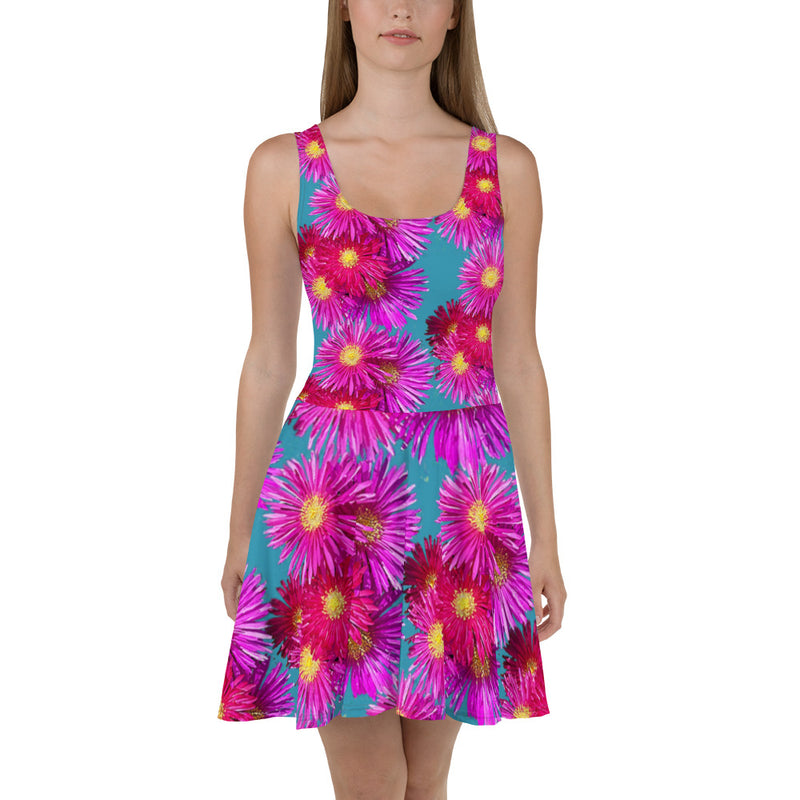 Purple Sky Red Fushia Floral Print Skater Dress