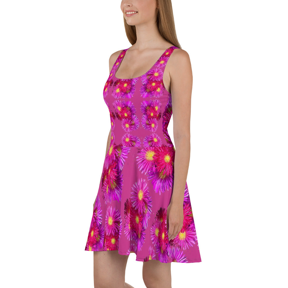 Purple Sky Purple Red Floral Print Skater Dress