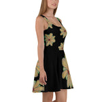 Purple Sky Black Green Floral Print Skater Dress