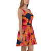 Purple Sky Black Orange Floral Print Skater Dress