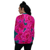 Purple Sky Pink Floral Print Bomber Jacket