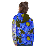 Purple Sky Designer Collection Blue and Yellow Floral Unisex Hoodie