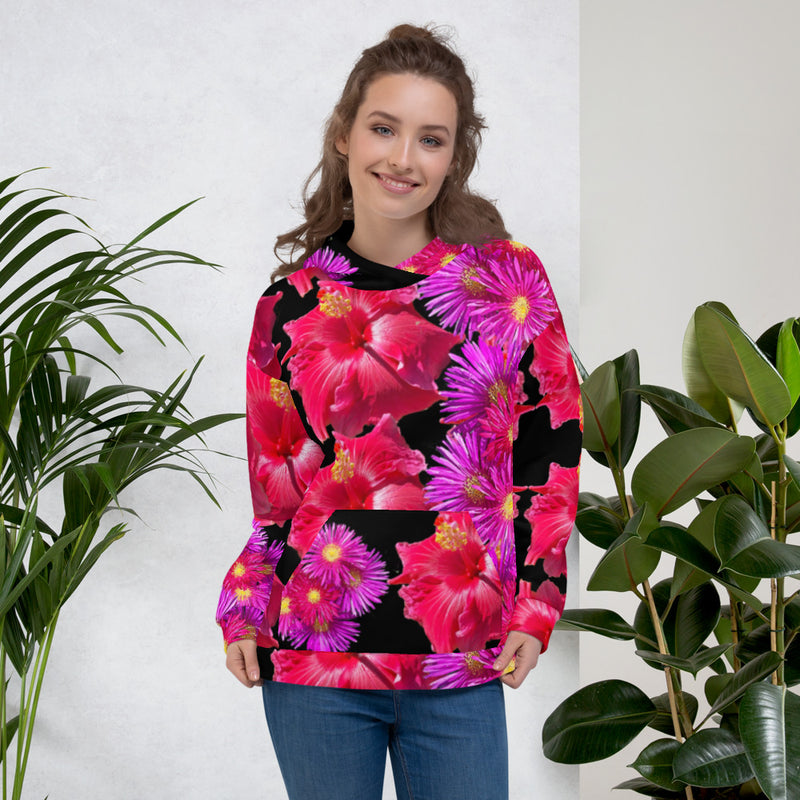 Purple Sky Red Fushia Floral Print Unisex Hoodie