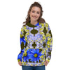 Purple Sky Designer Collection Blue and Yellow Floral Unisex Hoodie