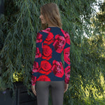 Purple Sky Red White Floral Print Women's Rash Guard