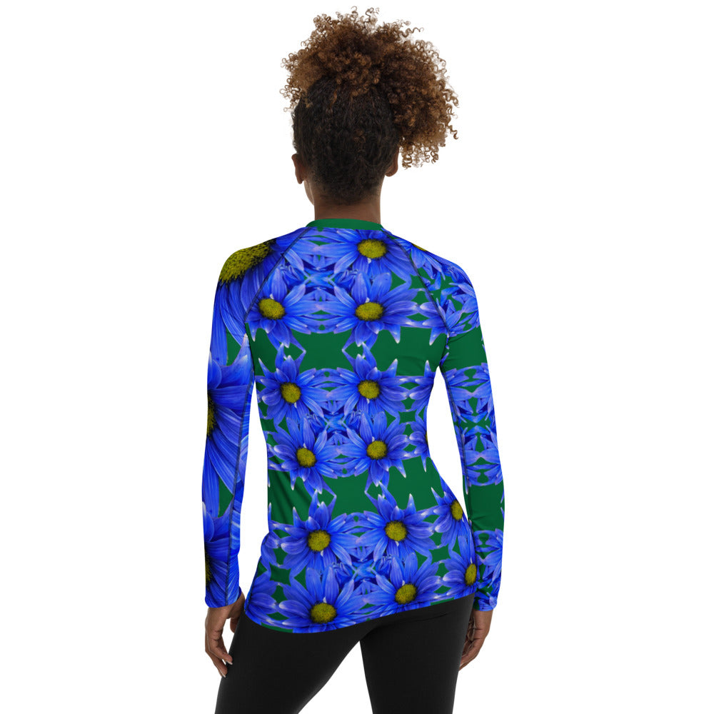 Purple Sky Designer Blue Floral Women's Rash Guard