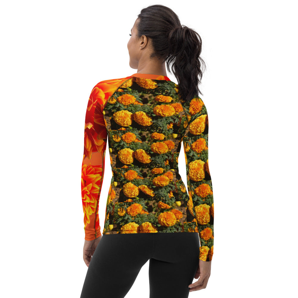 Purple Sky Orange Floral Women's Rash Guard