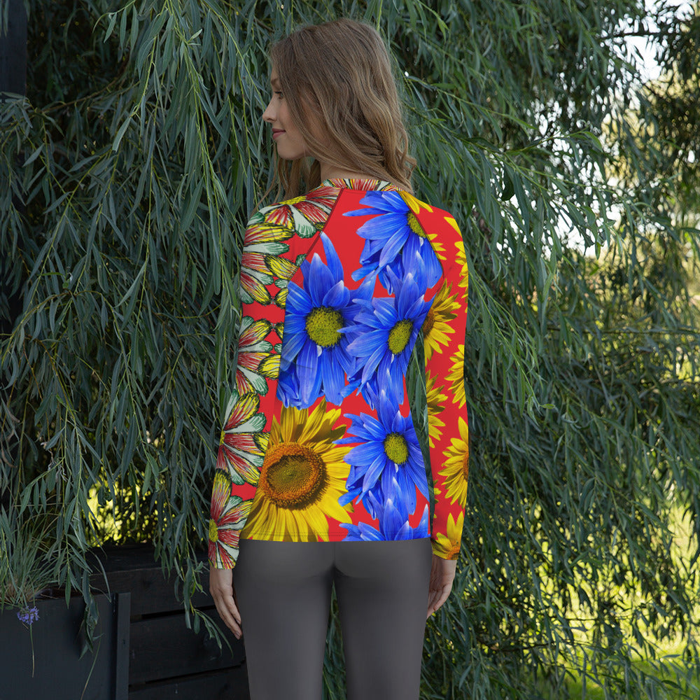 Purple Sky Orange and Blue  Floral Women's Rash Guard