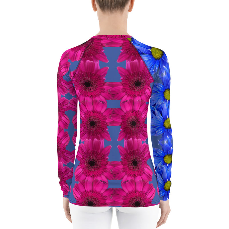 Purple Sky Blue anf Fuschia Floral Women's Rash Guard