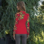 Purple Sky Red Mosaic Floral Women's Rash Guard