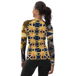 Women's Gold and Black Abstract Design Rash Guard